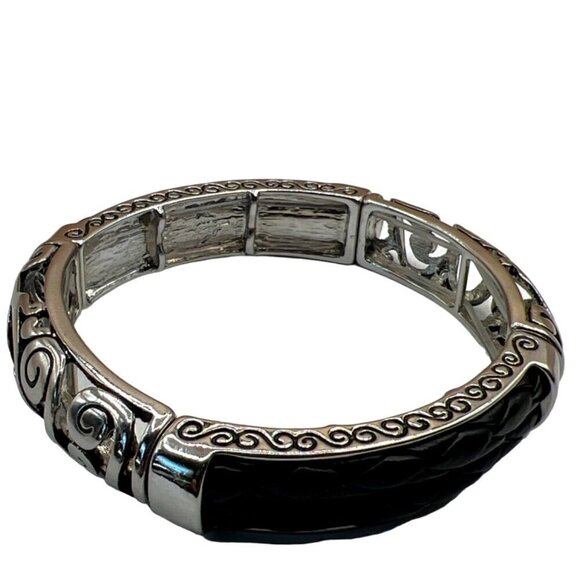 Retro Black Teardrop Pendant Necklace & Silver Bracelet Set   B42 - Picture 12 of 14